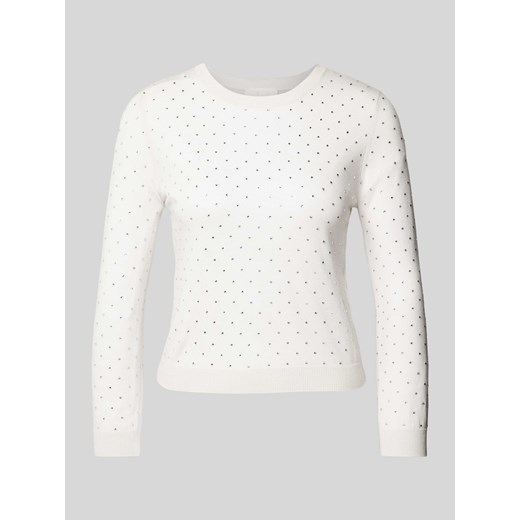 Sweter z dzianiny z wełny jagnięcej z obszyciem ozdobnymi kamieniami model ‘ELCE’ ze sklepu Peek&Cloppenburg  w kategorii Swetry damskie - zdjęcie 174371137