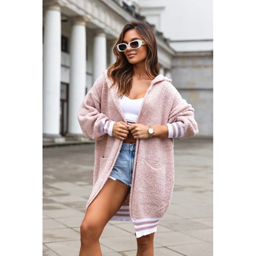 sportowy sweter kardigan miki z kapturem polski producent j&k premium - brudny róż ze sklepu STYLOWO w kategorii Swetry damskie - zdjęcie 174374446