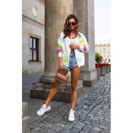 krótki kardigan sweter hearts rozpinany  w serca polski produkt j&k premium - J&k uniwersalny STYLOWO