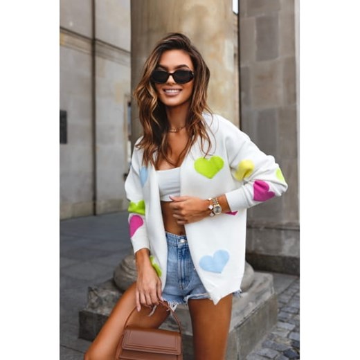 krótki kardigan sweter hearts rozpinany  w serca polski produkt j&k premium - J&k uniwersalny STYLOWO
