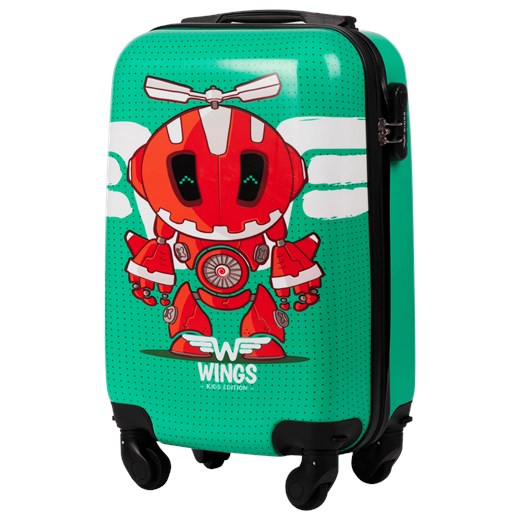 WALIZKA KIDS KABINOWA TWARDA WINGS GREEN ROBOT XS 18" ze sklepu WINGS w kategorii Walizki - zdjęcie 174375256