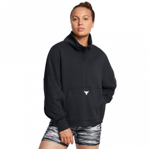 Damska bluza treningowa bez kaptura Under Armour Project Rock W Half Zip Pullover - czarna ze sklepu Sportstylestory.com w kategorii Bluzy damskie - zdjęcie 174387856