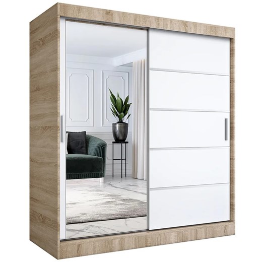 Szafa przesuwna 180 cm dąb sonoma + biały H5-F37 ze sklepu Edinos.pl w kategorii Szafy - zdjęcie 174508509