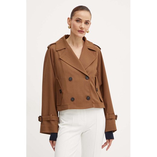 Weekend Max Mara kurtka z domieszką wełny kolor brązowy przejściowa oversize 2425026011600 ze sklepu ANSWEAR.com w kategorii Kurtki damskie - zdjęcie 174552856