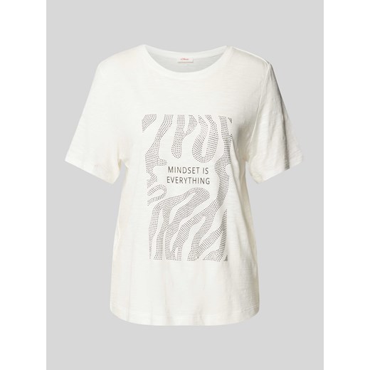 T-shirt z prążkowanym okrągłym dekoltem ze sklepu Peek&Cloppenburg  w kategorii Bluzki damskie - zdjęcie 174553486