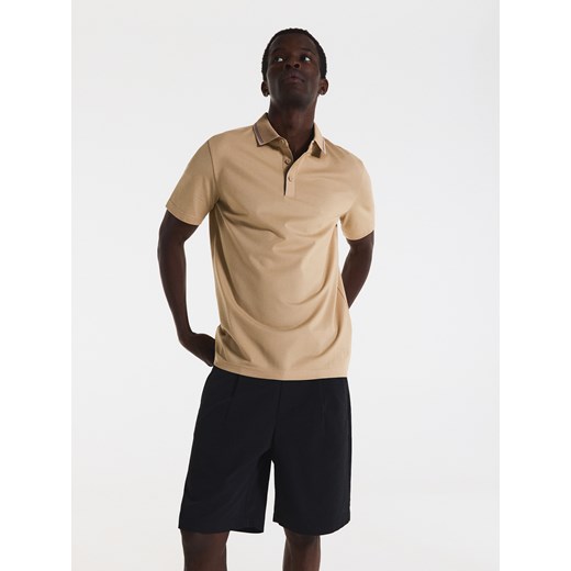 Reserved - Koszulka polo regular fit - beżowy ze sklepu Reserved w kategorii T-shirty męskie - zdjęcie 174559766
