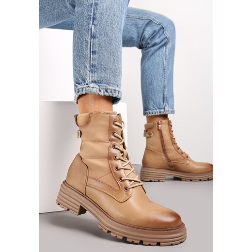 Beżowe Botki w Stylu Workerów Grunge Lenikka ze sklepu renee.pl w kategorii Workery damskie - zdjęcie 174560385