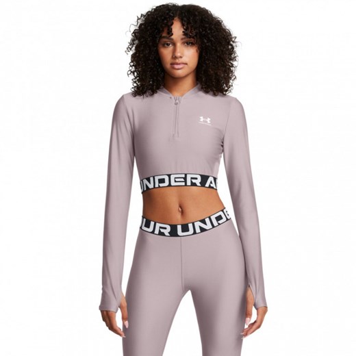 Damski longsleeve treningowy Under Armour Heatgear Rib 1/4 Zip Ls - beżowy ze sklepu Sportstylestory.com w kategorii Bluzki damskie - zdjęcie 174562469