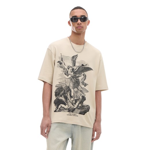 Cropp - Koszulka z motywem malarskim - beżowy ze sklepu Cropp w kategorii T-shirty męskie - zdjęcie 174569129