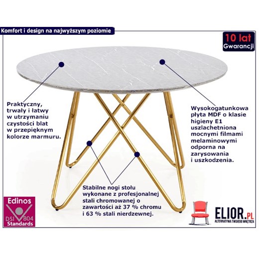 Okrągły stół glamour Holly - złoty Elior One Size Edinos.pl