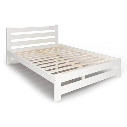 Białe sosnowe podwójne łóżko z zagłówkiem 140x200 - Lids 3X ze sklepu Edinos.pl w kategorii Łóżka i materace - zdjęcie 174570208