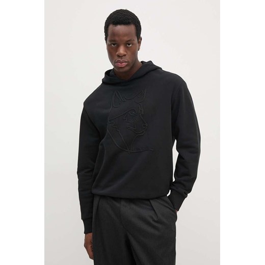 Armani Exchange bluza bawełniana męska kolor czarny z kapturem z aplikacją XM000041 AF10858 ze sklepu ANSWEAR.com w kategorii Bluzy męskie - zdjęcie 174571845
