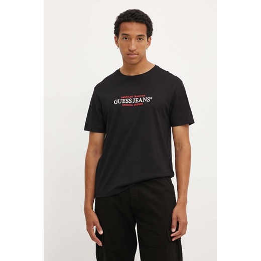 Guess Jeans t-shirt bawełniany męski kolor czarny z nadrukiem M4YI42 K8FQ4 ze sklepu ANSWEAR.com w kategorii T-shirty męskie - zdjęcie 174572096