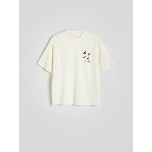 Reserved - Bawełniany t-shirt regular - złamana biel ze sklepu Reserved w kategorii T-shirty męskie - zdjęcie 174575976