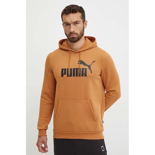 Puma bluza męska kolor brązowy z kapturem z nadrukiem ze sklepu ANSWEAR.com w kategorii Bluzy męskie - zdjęcie 174583546