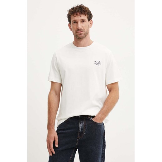 A.P.C. t-shirt bawełniany standard rue madame GOTS kolor beżowy z aplikacją COHBU.M26388 ze sklepu ANSWEAR.com w kategorii T-shirty męskie - zdjęcie 174584007