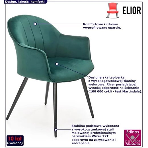 Zielone nowoczesne krzesło welurowe - Irox Elior One Size wyprzedaż Edinos.pl