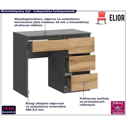 Biurko komputerowe z 4 szufladami antracyt + dąb wotan - Bako 3X Elior One Size Edinos.pl