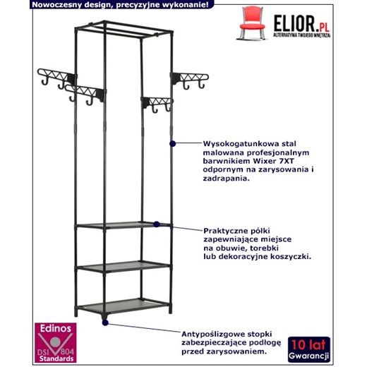 Czarny wieszak do garderoby na ubrania z półkami - Kepler 2X Elior One Size Edinos.pl