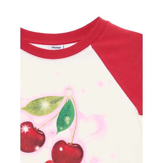 Cropp - Dopasowany T-shirt z wiśniami - biały Cropp XS Cropp