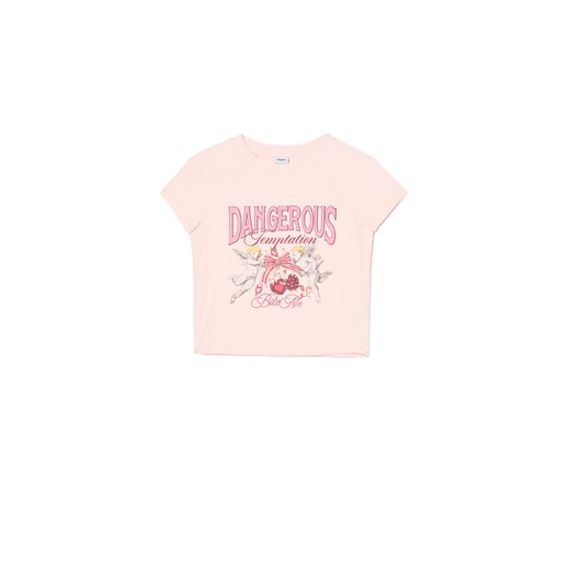 Cropp - T-shirt z motywem wiśni - różowy ze sklepu Cropp w kategorii Bluzki damskie - zdjęcie 174589969