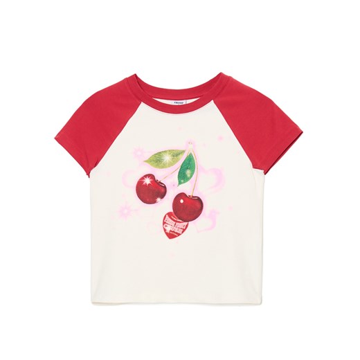 Cropp - Dopasowany T-shirt z wiśniami - biały Cropp L Cropp