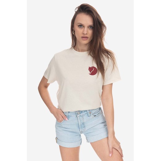 Fjallraven t-shirt Fox Boxy Logo Tee kolor beżowy gładki F87153.113-113 ze sklepu ANSWEAR.com w kategorii T-shirty męskie - zdjęcie 174590388