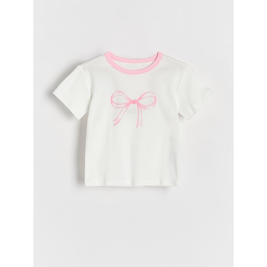 Reserved - Bawełniany t-shirt z nadrukiem - pastelowy róż ze sklepu Reserved w kategorii Bluzki dziewczęce - zdjęcie 174590959