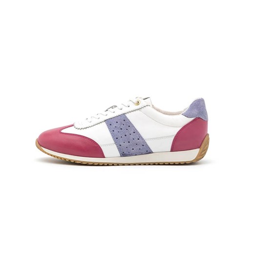 Geox Skórzane sneakersy &quot;Calithe&quot; w kolorze biało-fioletowo-czerwonym ze sklepu Limango Polska w kategorii Buty sportowe damskie - zdjęcie 174595348