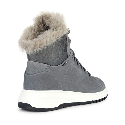Kozaki damskie Geox sznurowane szare casualowe tkaninowe zimowe na płaskiej podeszwie 