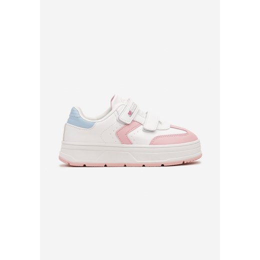 Biało-Różowe Buty Sportowe Zapinane na Rzepy z Ozdobnymi Przeszyciami Tassea ze sklepu born2be.pl w kategorii Buty sportowe dziecięce - zdjęcie 174598299