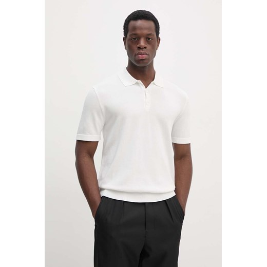Sisley polo męski kolor beżowy gładki 112AS300H ze sklepu ANSWEAR.com w kategorii T-shirty męskie - zdjęcie 174598819