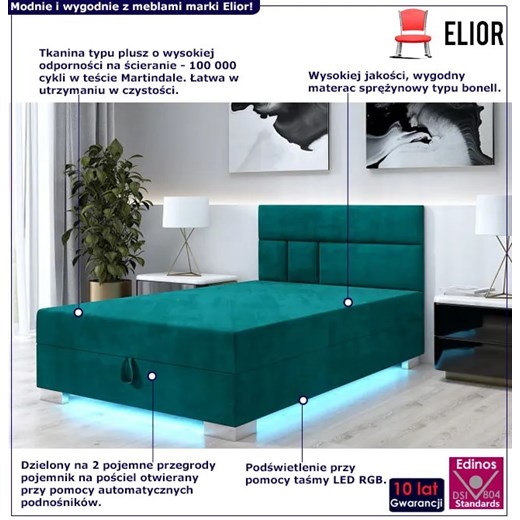 Zielony tapczan jednoosobowy z podświetleniem Dionas 4X - 5 rozmiarów Elior One Size Edinos.pl