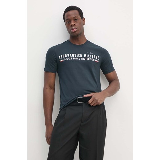 Aeronautica Militare t-shirt bawełniany męski kolor granatowy z nadrukiem ze sklepu ANSWEAR.com w kategorii T-shirty męskie - zdjęcie 174604585