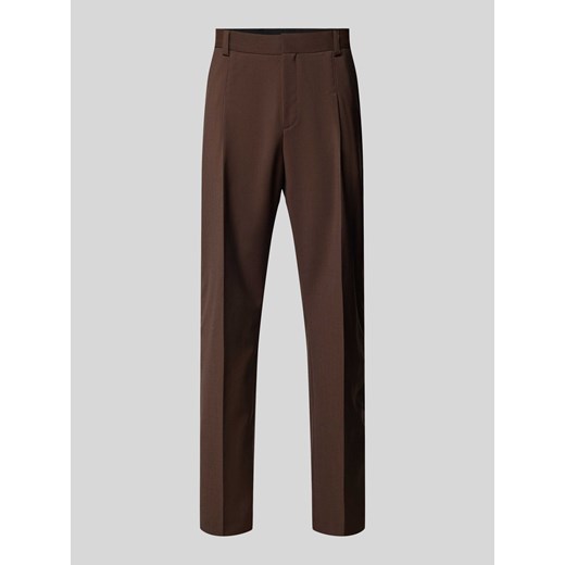 Spodnie do garnituru o kroju slim fit z żywej wełny z zakładkami w pasie model ‘Theo’ ze sklepu Peek&Cloppenburg  w kategorii Spodnie męskie - zdjęcie 174605238