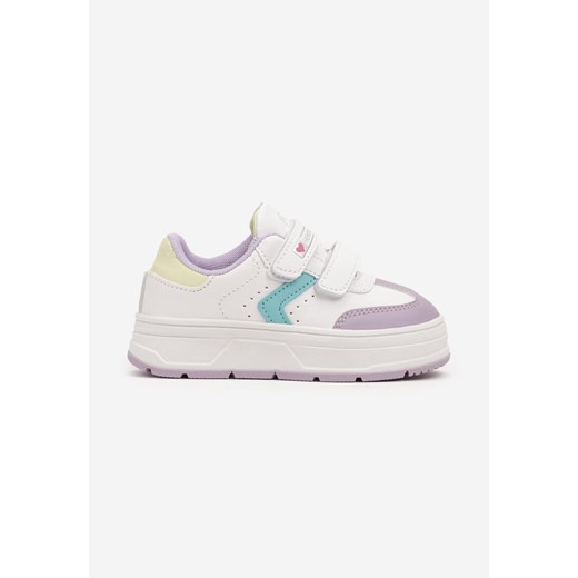 Biało-Fioletowe Buty Sportowe Zapinane na Rzepy z Ozdobnymi Wstawkami Meribelles ze sklepu born2be.pl w kategorii Buty sportowe dziecięce - zdjęcie 174609036