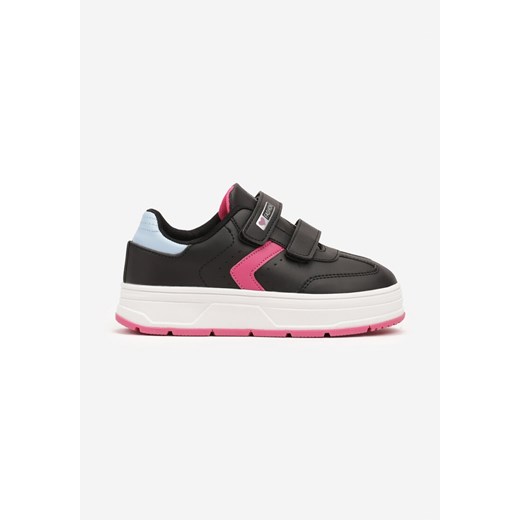 Czarno-Fuksjowe Buty Sportowe Zapinane na Rzepy z Ozdobnymi Przeszyciami Tassea ze sklepu born2be.pl w kategorii Buty sportowe dziecięce - zdjęcie 174609039