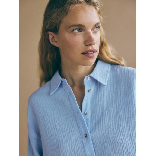 Reserved - Koszula oversize z bawełnianego muślinu - jasnoniebieski Reserved S Reserved