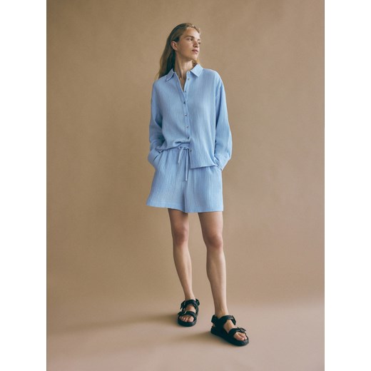 Reserved - Koszula oversize z bawełnianego muślinu - jasnoniebieski Reserved S Reserved