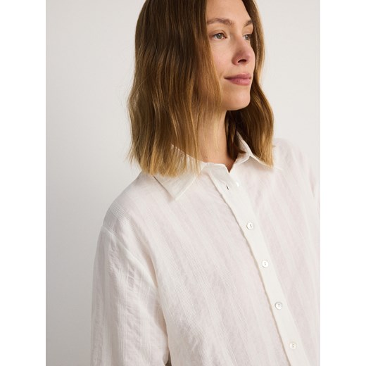 Reserved - Oversizowa koszula w pasy - złamana biel Reserved M Reserved