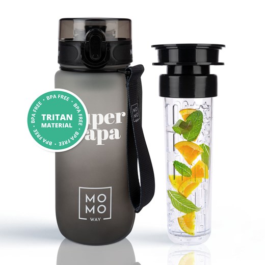 Butelka na wodę Super Papa 600 ml czarna | BPA free | Tritan ze sklepu Sklep SOXO w kategorii Bidony i butelki - zdjęcie 174611216