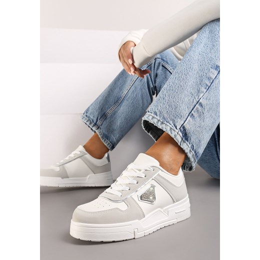 Białe Sneakersy na Platformie z Cyrkoniową Aplikacją Rexania Renee 39 promocja renee.pl