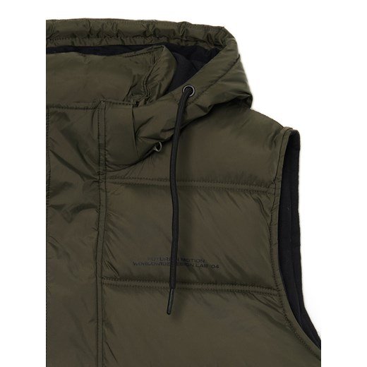 Cropp - Oliwkowa pikowana kamizelka z kapturem - zielony Cropp XS Cropp
