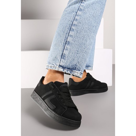 Czarne Płaskie Sneakersy Sznurowane z Paskami Artomi ze sklepu renee.pl w kategorii Buty sportowe damskie - zdjęcie 174612205