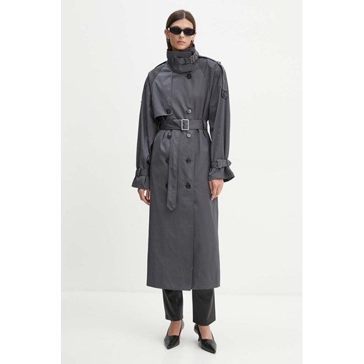 Gestuz trencz damski kolor szary przejściowy oversize ze sklepu ANSWEAR.com w kategorii Płaszcze damskie - zdjęcie 174620388