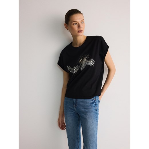 Reserved - T-shirt z nadrukiem - czarny Reserved S Reserved