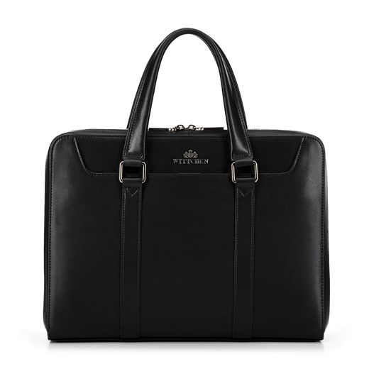 Torba na laptopa skórzana 13,3'' czarna z grafitowym logo ze sklepu WITTCHEN w kategorii Torby na laptopa - zdjęcie 174629666