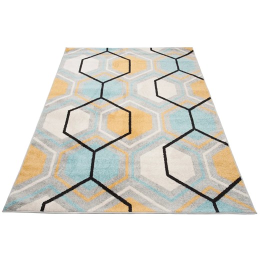 Szaro-turkusowy dywan geometryczny - Caso 3X Profeos One Size Edinos.pl