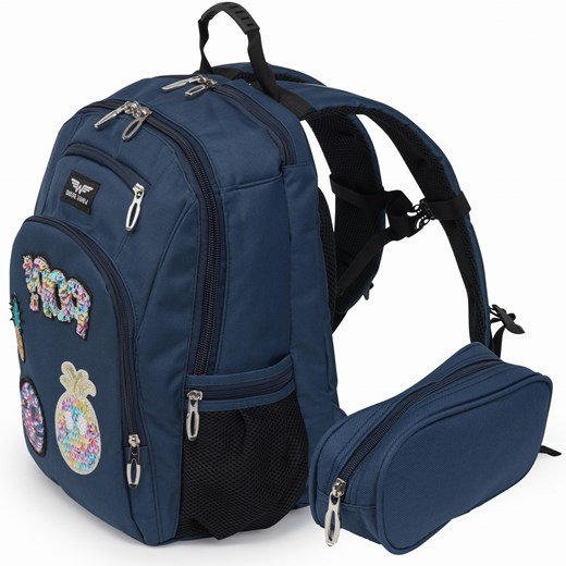 Plecak szkolny PATCHES BLUE + piórnik GRATIS (promo) ze sklepu WINGS w kategorii Plecaki - zdjęcie 174631349