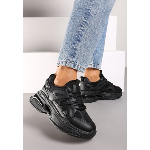 Czarne Sznurowane Sneakersy na Platformie Ozdobione Tłoczeniem Navlora ze sklepu renee.pl w kategorii Buty sportowe damskie - zdjęcie 174631498